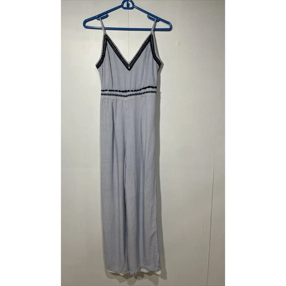 Japna Jumpsuit Womens Small Blue‎ White Stripes Beachy Boho Resort Festival - Picture 2 of 7